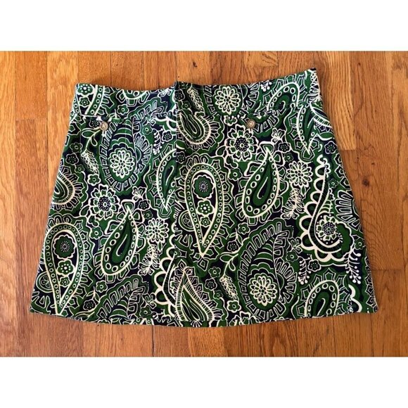 Lilly Pulitzer Womens Size 6 Green Floral Paisley Corduroy A-Line Mini Skirt - Picture 1 of 5